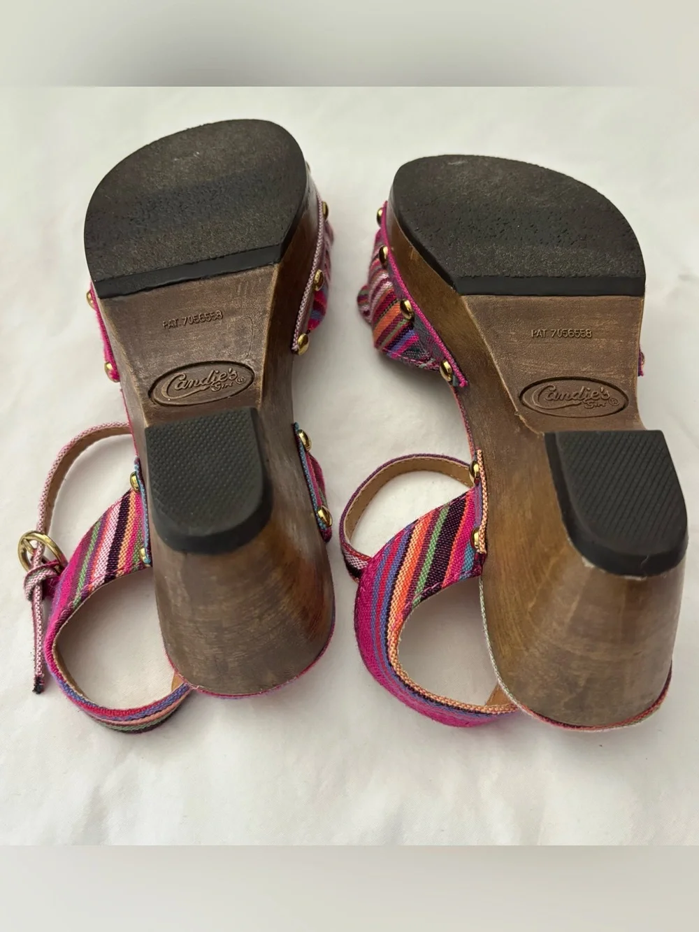 Candie's Pink Multi-Striped Ankle-Strap Wedge Sandals